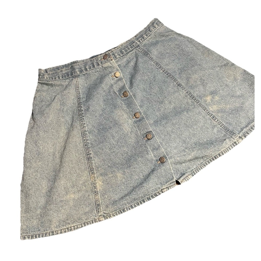 VTG No Excuses Women Denim Jean Skirt Sz 24‎ Small Light Wash Denim Button Front